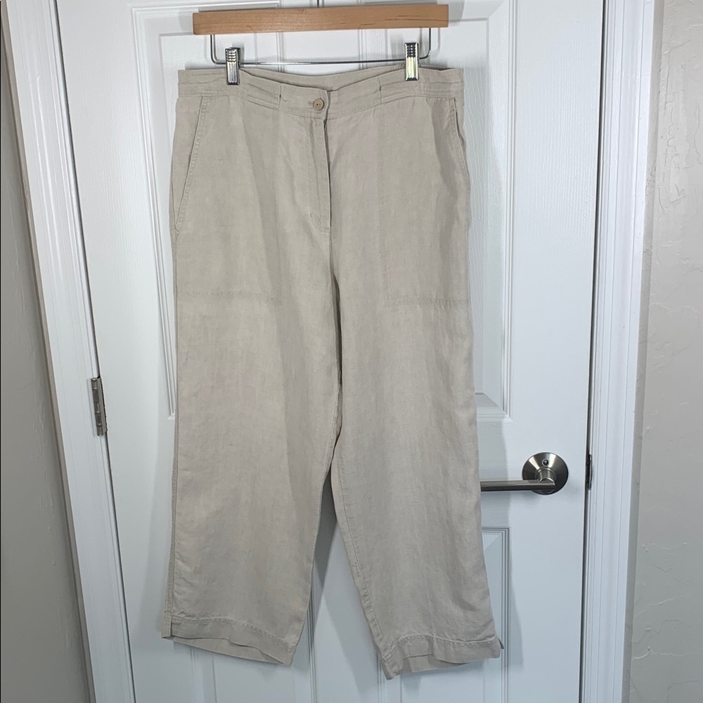 Jones New York Country wide leg crop linen pants size 14